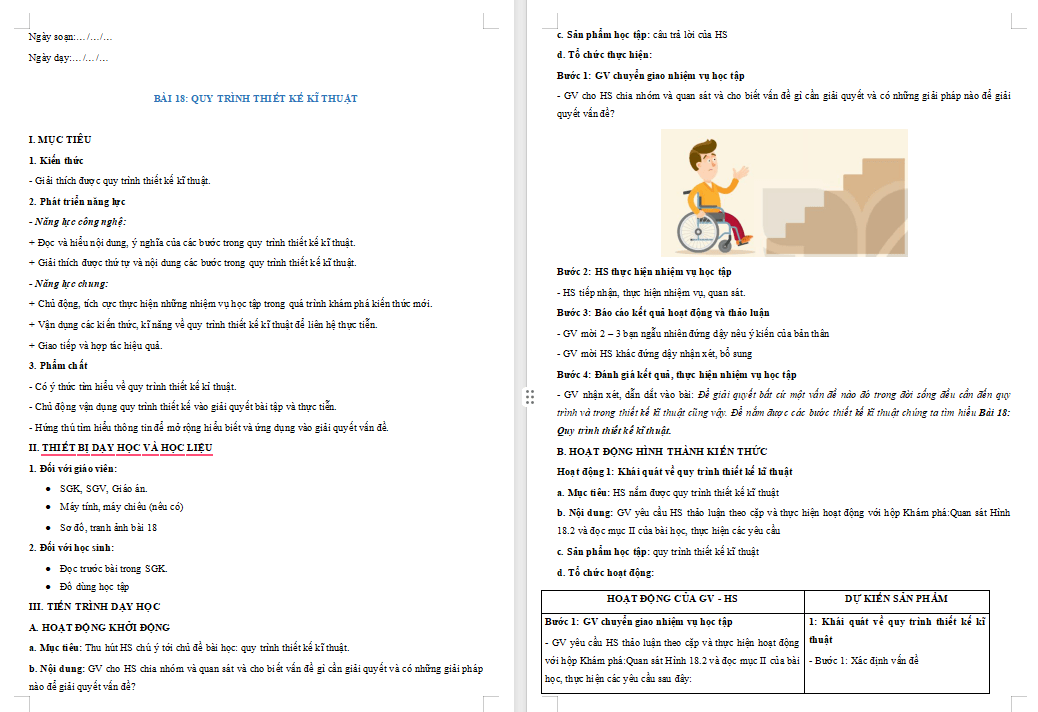Giáo án Công nghệ 10 Bài 18: Quy trình thiết kế kĩ thuật
