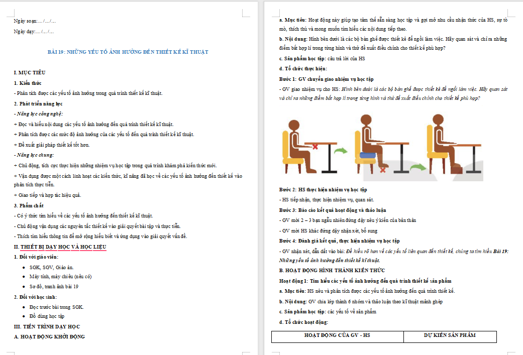 Giáo án Công nghệ 10 Bài 19: Những yếu tố ảnh hưởng đến thiết kế kĩ thuật