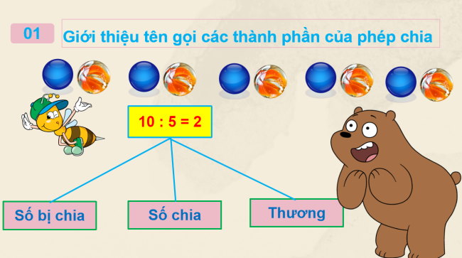 PowerPoint Toán 2: Số bị chia – số chia – thương