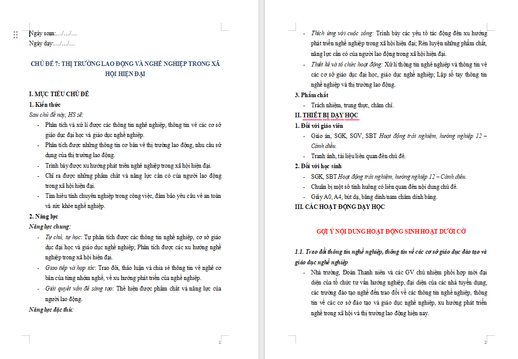 Giáo án PowerPoint Hoạt động trải nghiệm 12 Chủ đề 7