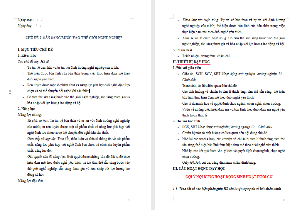 Giáo án PowerPoint Hoạt động trải nghiệm 12 Chủ đề 9