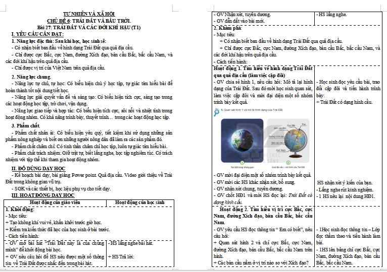 Giáo án Tự nhiên và xã hội lớp 3 Bài 26: Xác định các phương trong không gian