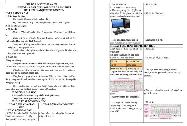 Giáo án Tin học 3 Bài 1: Em làm quen với bàn phím