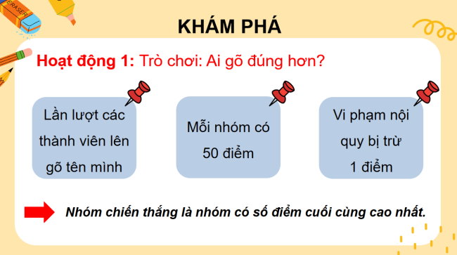PowerPoint Tin học 3 Bài 4: Cùng thi đua gõ phím