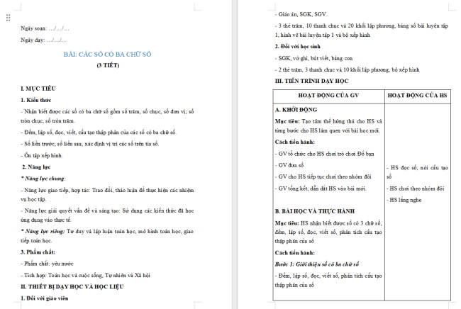 Giáo án Toán 2: Các số có ba chữ số