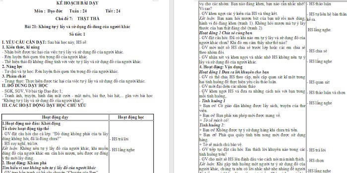 Giáo án Đạo đức 1 Không tự ý lấy và sử dụng đồ của người khác