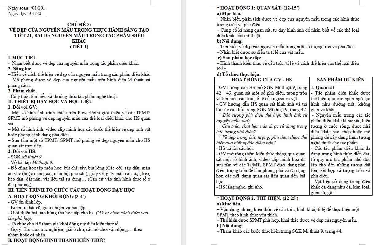 Giáo án Mĩ thuật 9 KNTT Bài 10