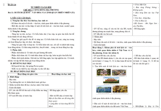 Giáo án Tự nhiên và xã hội 3 Bài 11: Di tích lịch sử - văn hóa và cảnh quan thiên thiên