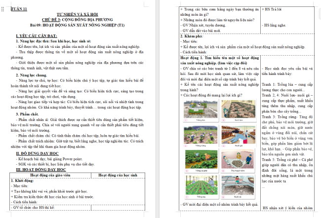 Giáo án Tự nhiên và xã hội 3 Bài 9: Hoạt động sản xuất nông nghiệp