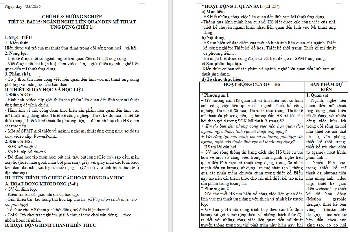 Giáo án Mĩ thuật 9 KNTT Bài 15