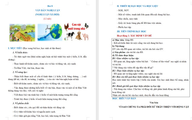 Giáo án Văn 6 Bài 8: Vì sao chúng ta phải đối xử thân thiện với động vật?