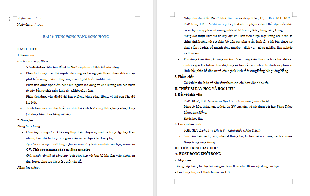 Giáo án Địa lí 9 Bài 10: Vùng Đồng bằng sông Hồng
