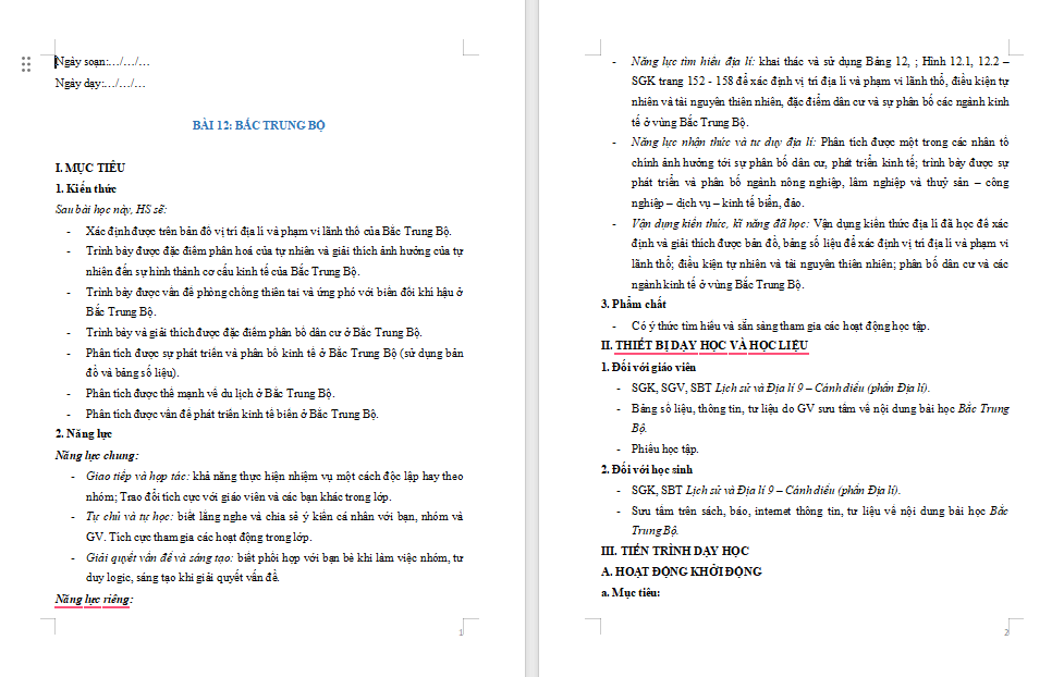 Giáo án Địa lí 9 Bài 12: Bắc Trung Bộ