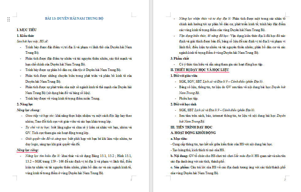 Giáo án Địa lí 9 Bài 13: Duyên hải Nam Trung Bộ