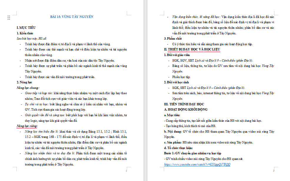 Giáo án Địa lí 9 Bài 15: Vùng Tây Nguyên