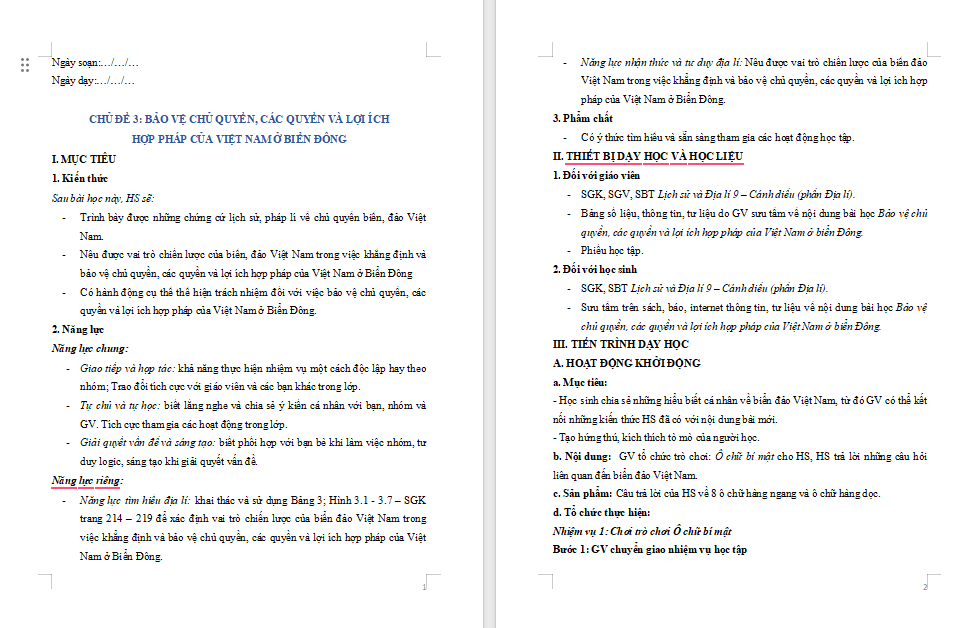 Giáo án Lịch sử và Địa lí 9 Chủ đề 3