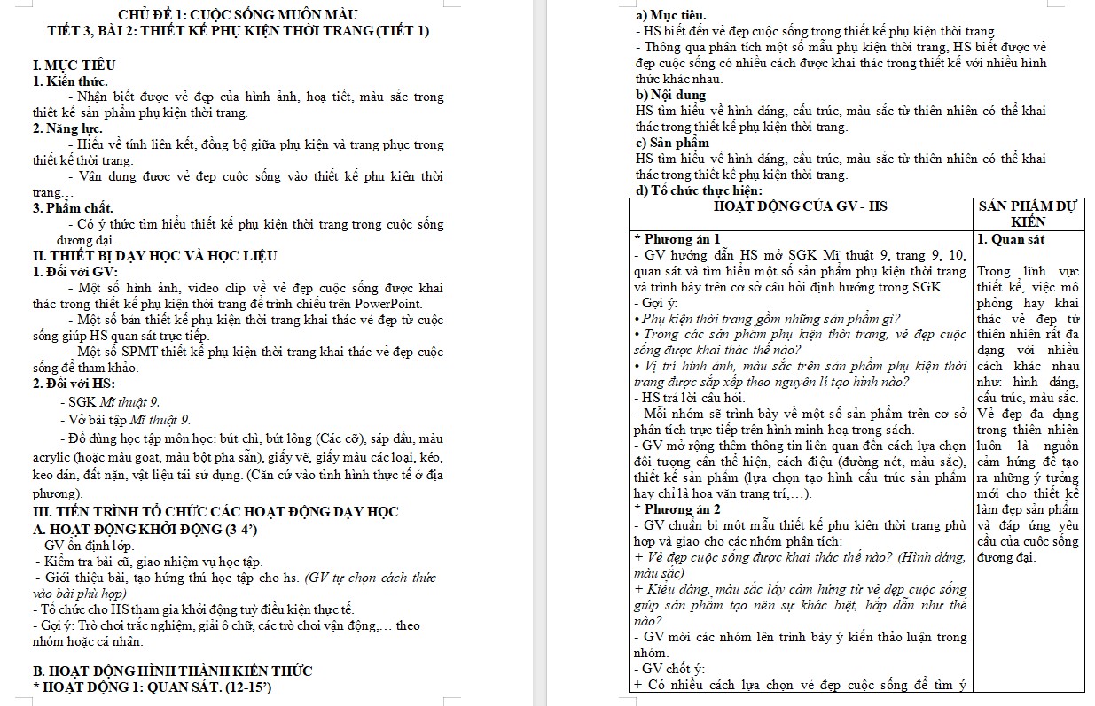 Giáo án Mĩ thuật 9 KNTT Bài 2