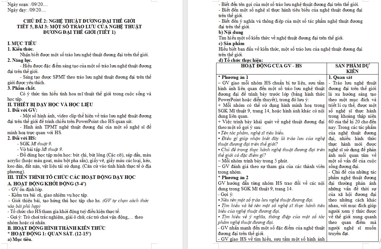 Giáo án Mĩ thuật 9 KNTT Bài 3