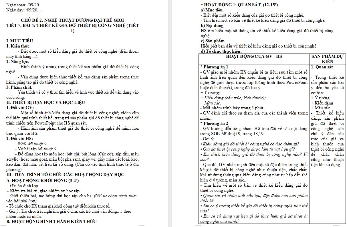 Giáo án Mĩ thuật 9 KNTT Bài 4