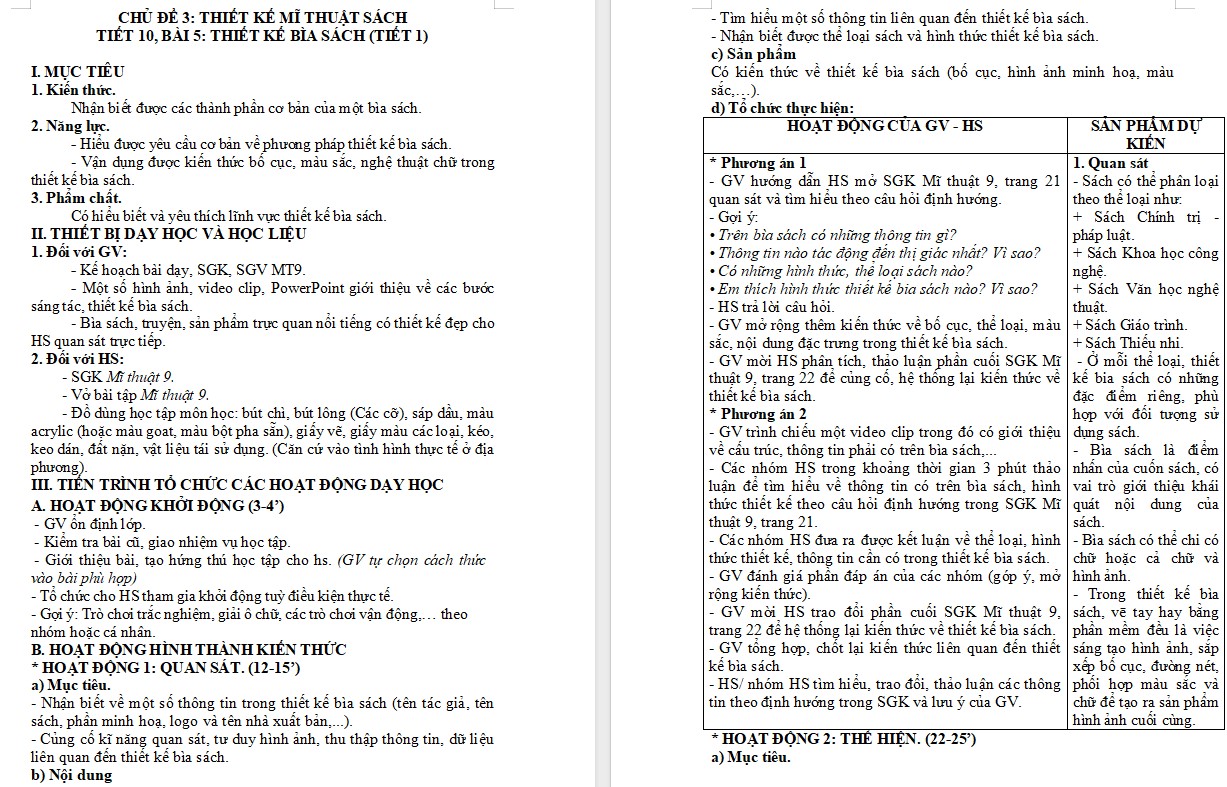 Giáo án Mĩ thuật 9 KNTT Bài 5