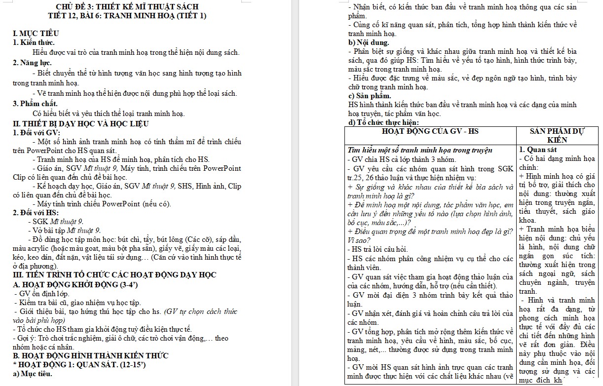 Giáo án Mĩ thuật 9 KNTT Bài 6