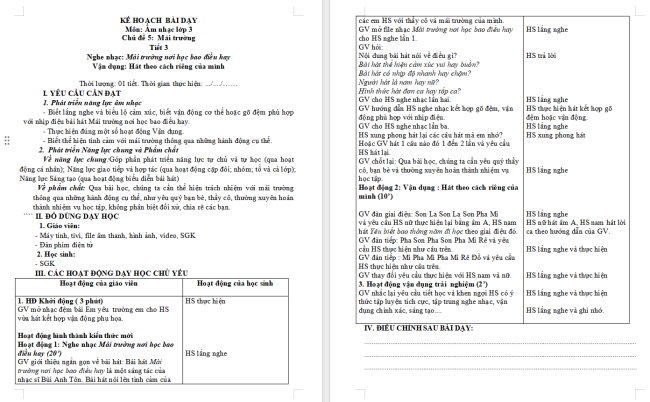 Giáo án Âm nhạc 3 Chủ đề 5 Tiết 3