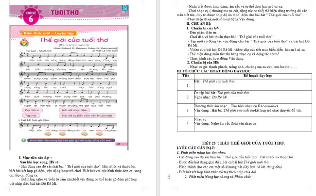 Giáo án Âm nhạc 3 Chủ đề 6 Tiết 1: Hát Thế giới của tuổi thơ