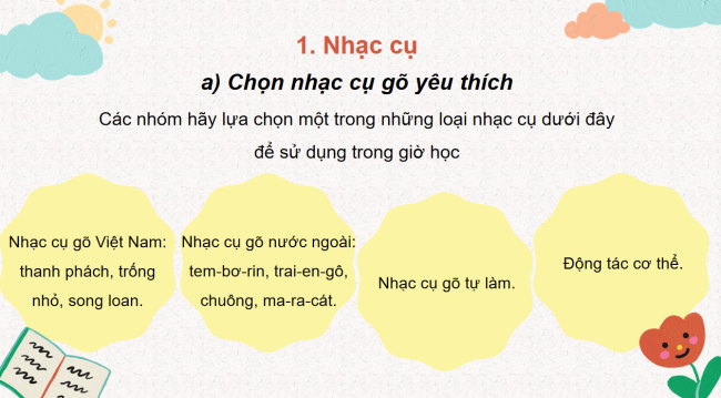 PowerPoint Âm nhạc 3 Chủ đề 6 Tiết 4: Nhạc cụ. Vận dụng: Nghe âm sắc đoán tên nhạc cụ