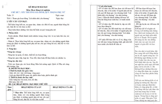 Giáo án Hoạt động trải nghiệm 3 Tuần 25