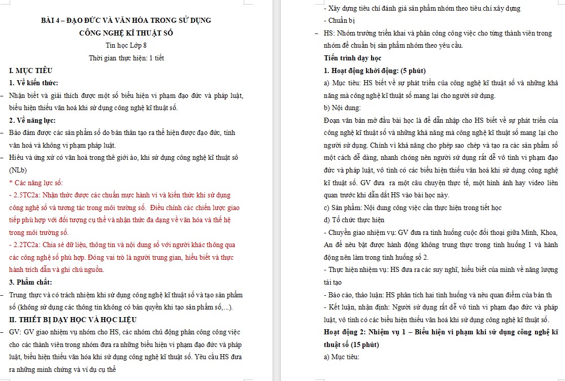 Giáo án Bài 4 Tin học 8 Chân trời sáng tạo