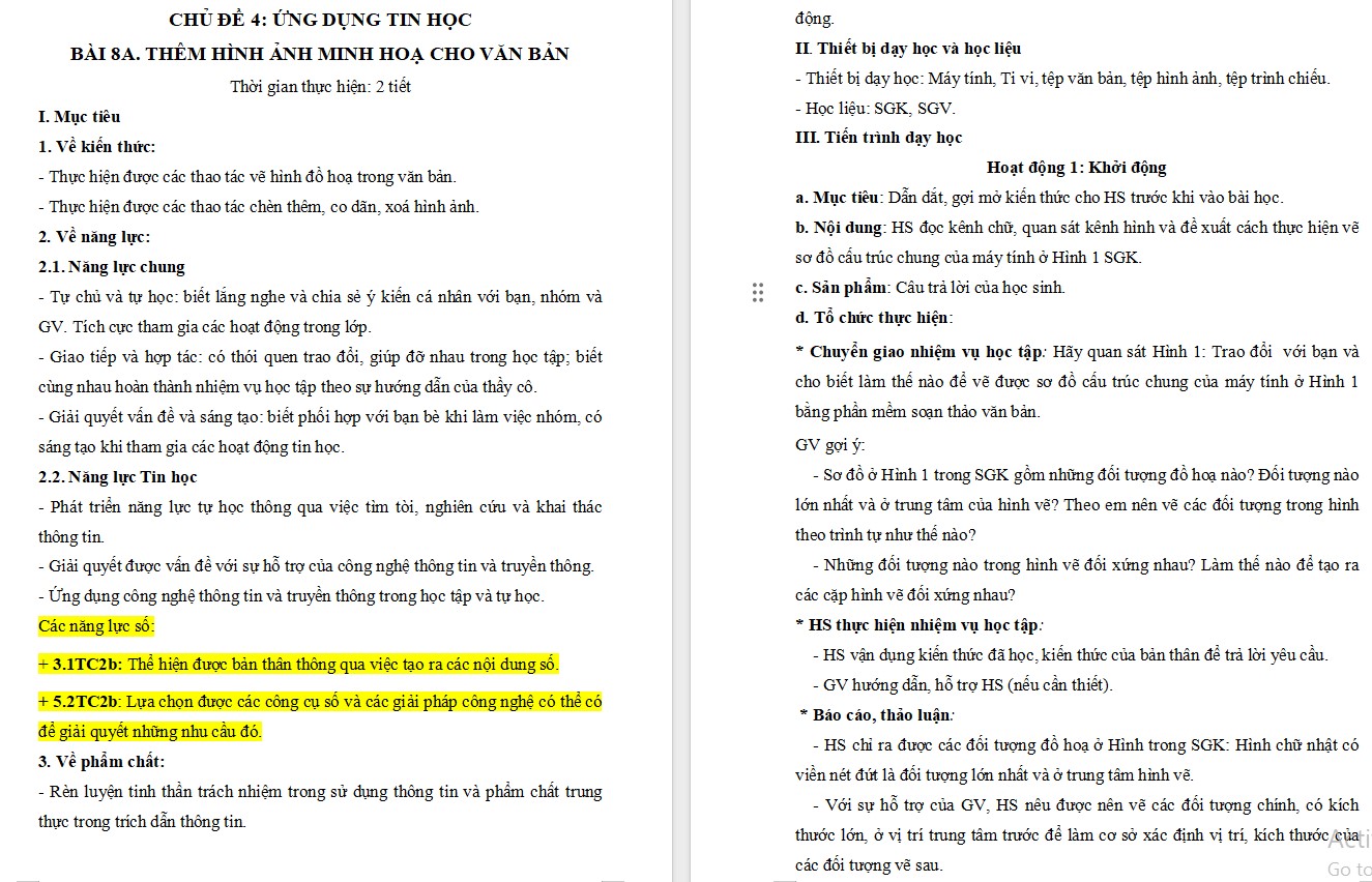 Giáo án Bài 8 Tin học 8 Chân trời sáng tạo