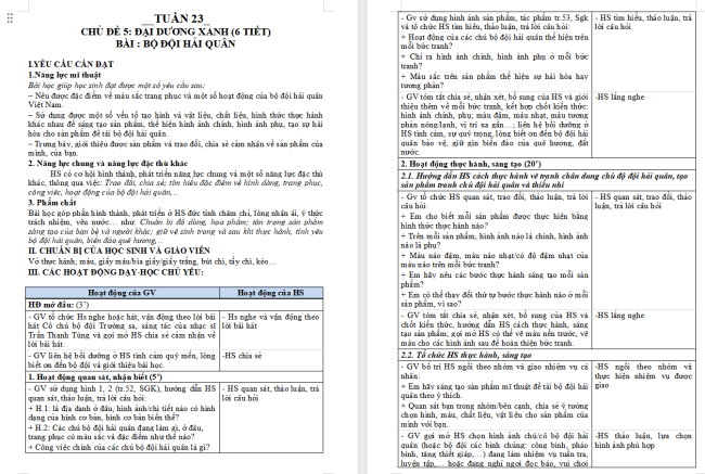 Giáo án Mĩ thuật 5 Bài 11: Bộ đội hải quân