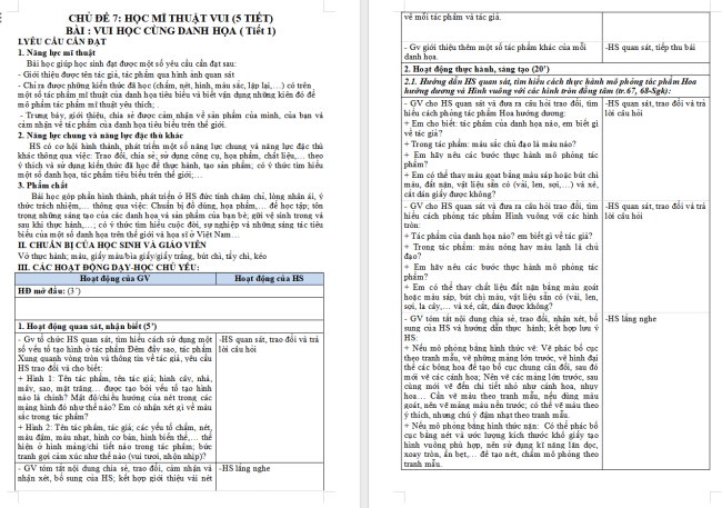 Giáo án Mĩ thuật 5 Bài 14: Vui học cùng danh hoạ