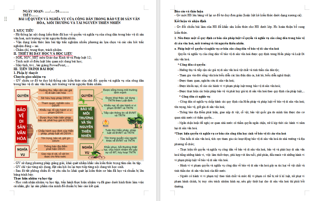 Giáo án ôn thi tốt nghiệp môn Giáo dục Kinh tế và Pháp luật 12 Bài 13