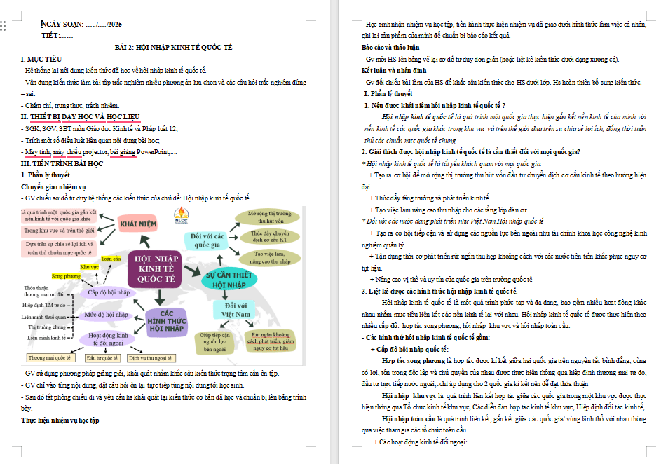 Giáo án ôn thi tốt nghiệp môn Giáo dục Kinh tế và Pháp luật 12 Bài 2