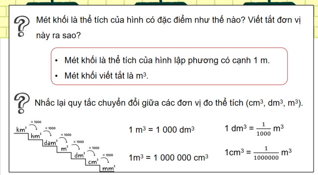 PowerPoint dạy thêm Toán 5 Bài 47: Mét khối
