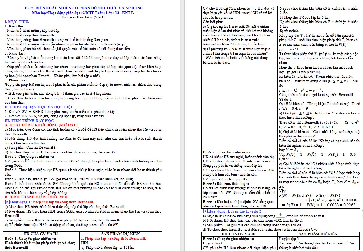 Giáo án word Chuyên đề Toán 12 KNTT Bài 2