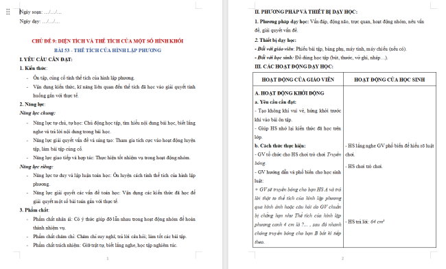 Giáo án dạy thêm Toán 5 Bài 53: Thể tích của hình lập phương