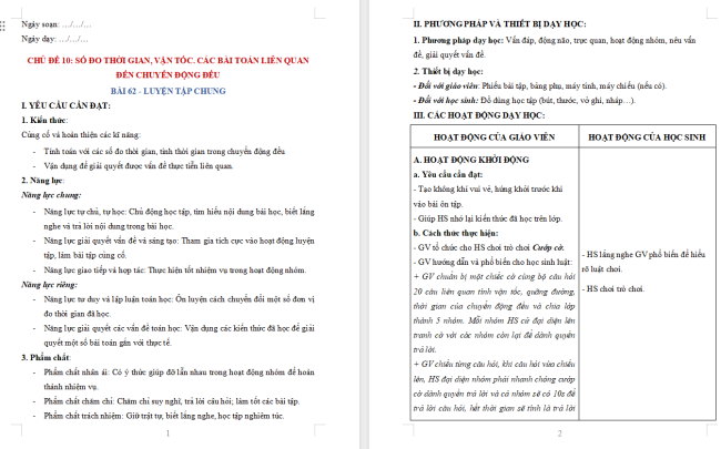 Giáo án dạy thêm Toán 5 Bài 62: Luyện tập chung