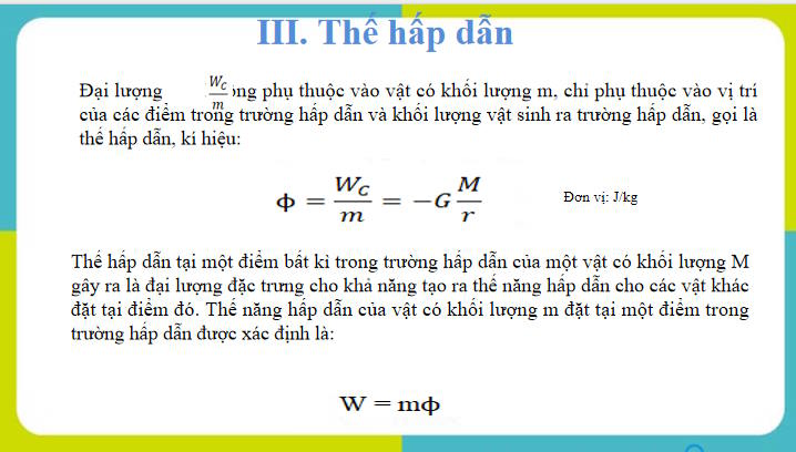 Giáo án Chuyên đề Vật lí 11 Bài 3: Thế hấp dẫn và thế năng hấp dẫn