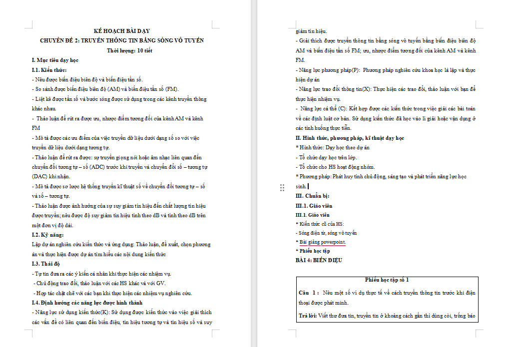 Giáo án Chuyên đề Vật lí 11 Bài 4: Biến điệu