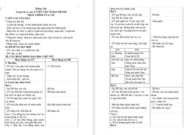 Giáo án Tiếng Việt 4 Bài 9: Luyện tập về hai thành phần chính của câu