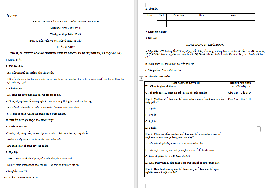 Giáo án Ngữ văn 11 Bài 5: Viết báo cáo nghiên cứu về một vấn đề tự nhiên xã hội