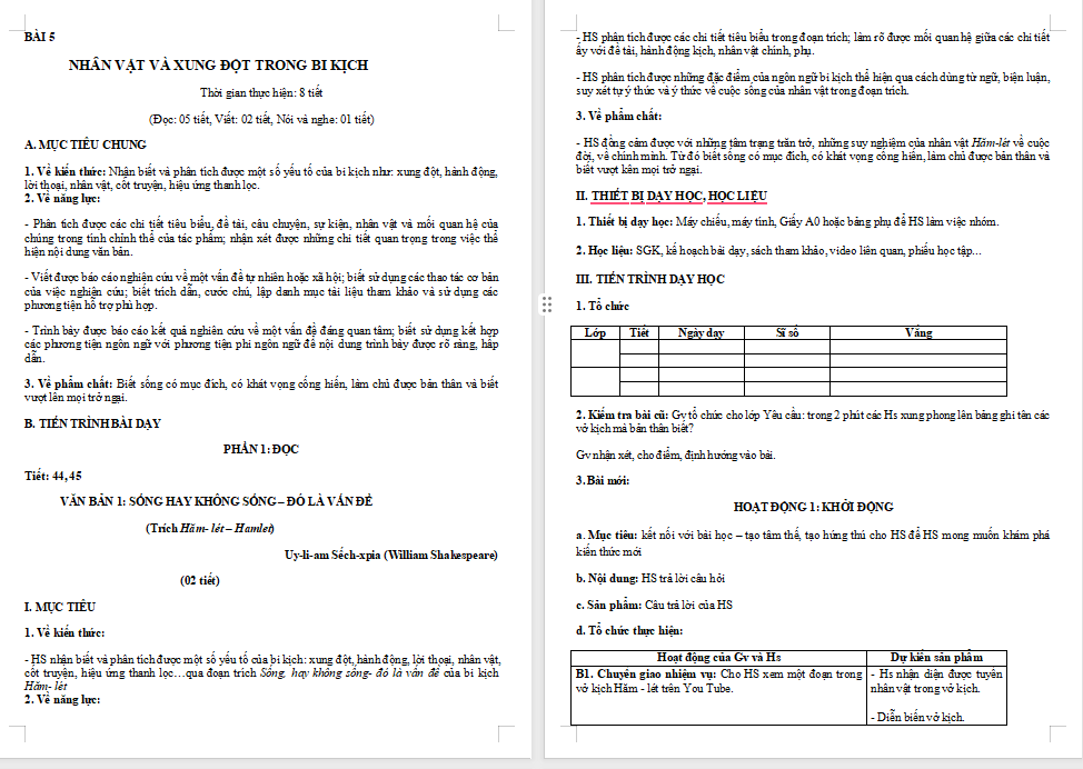 Giáo án Ngữ văn 11 Bài 5: Sống hay không sống đó là vấn đề