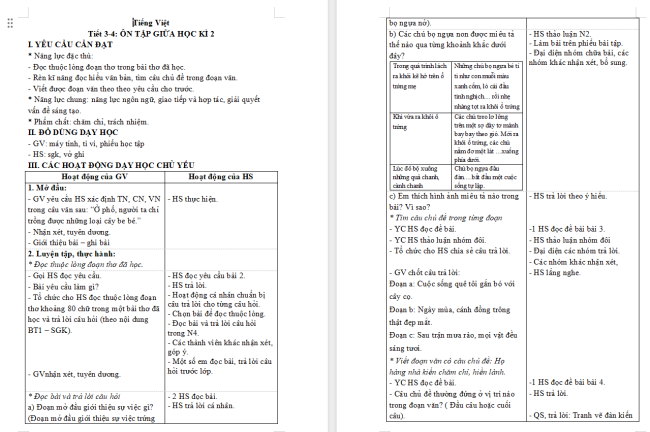 Giáo án Tiếng Việt 4 Ôn tập và đánh giá giữa học kì 2 (Tiết 3, 4)