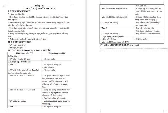 Giáo án Tiếng Việt 4 Ôn tập và đánh giá giữa học kì 2 (Tiết 5)