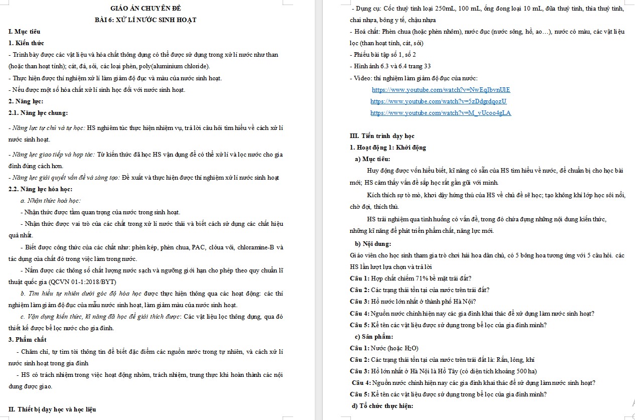 Giáo án word Chuyên đề Hóa 12 KNTT Bài 6