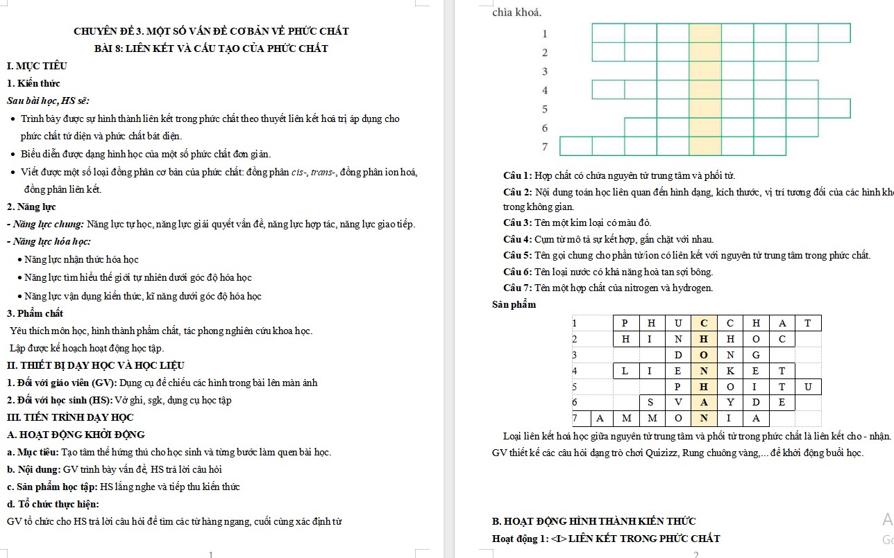 Giáo án word Chuyên đề Hóa 12 KNTT Bài 8