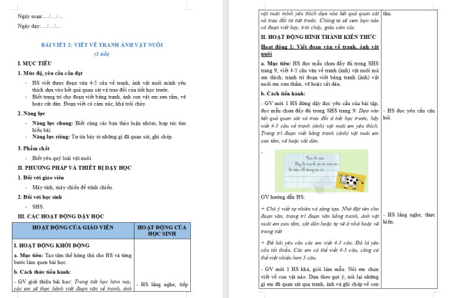 Giáo án Tiếng Việt 2 Bài 19: Viết về tranh ảnh vật nuôi