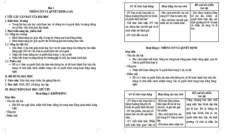 Giáo án Tin học 3 Bài 1: Thông tin và quyết định